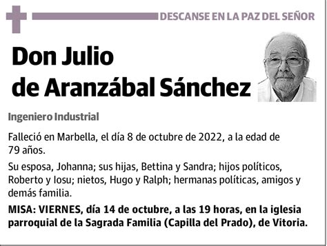 Julio de Aranzábal Sánchez Esquela El Correo