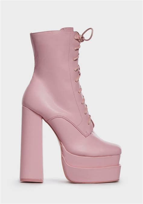 Public Desire Vegan Leather Platform Block Heel Boots Pink Dolls Kill