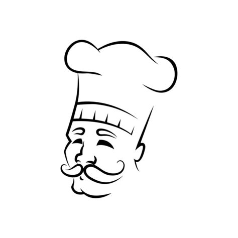 Cheerful Chef Line Art Vector Illustration Happy Cooker Chef Hat Stock