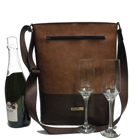 Wine Bag Térmica p Vinho e Taças ou 3 Garrafas Cast marrom