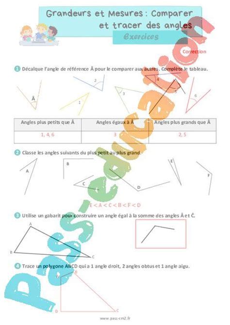 Comparer Et Tracer Des Angles Exercices De Grandeurs Et Mesures Pour