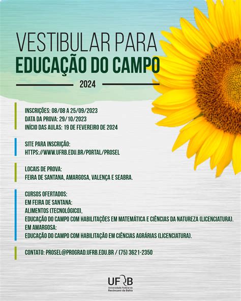 Ufrb Divulga Vestibular Para Vagas Em Cursos De Educa O Do Campo