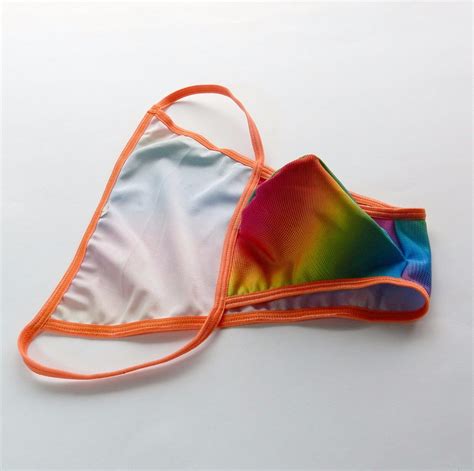 K P Mens String Bikini Sexy Tanga Bulge Pouch Swim Bikini Rainbow