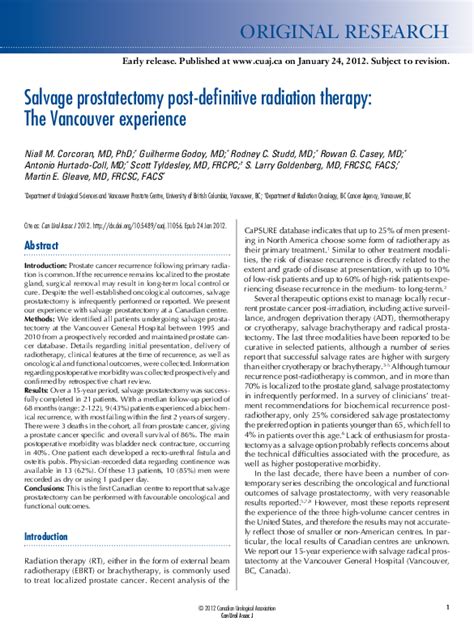 Pdf Salvage Prostatectomy Post Definitive Radiation Therapy The