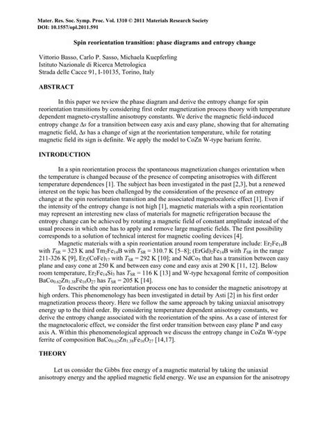 PDF Spin Reorientation Transition Phase Diagrams And Entropy Change