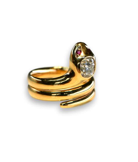 18k Yellow Gold Diamond Snake Ring Sold Dandelion Antiques