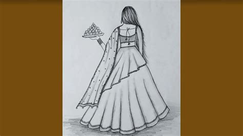 How to Draw a Girl with beautiful Lehenga || Traditional dress drawing ...