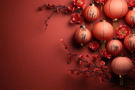 Premium Photo Red Lantern And Ornaments On Red Background Chinese Lanterns During New Year