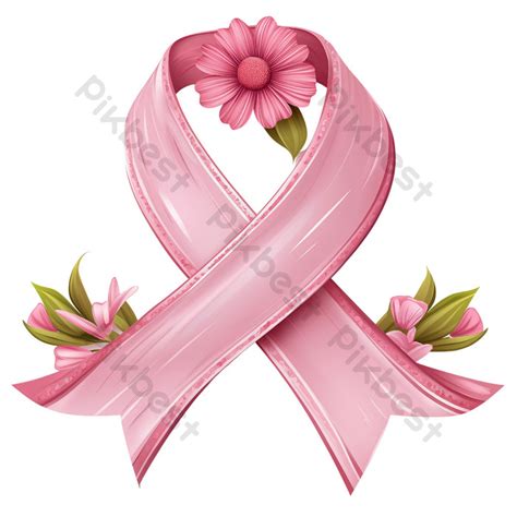 Pink Ribbon With Flower Illustration Breast Cancer Day Concept Graphic Elements Png Images Psd