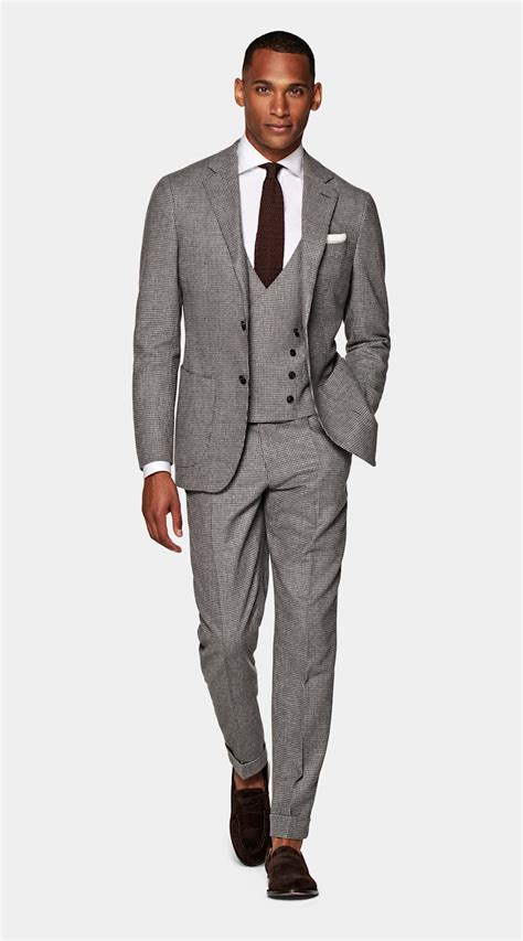 Taupe Houndstooth Havana Suit Wool Cashmere Three Piece Suitsupply Online Store