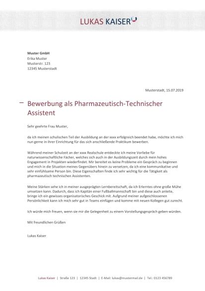 Bewerbungsmuster Pharmazeutisch Technischer Assistent