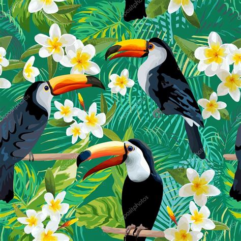 Fondo De Flores Tropicales Y Aves P Jaro Tuc N Patr N Vintage Sin