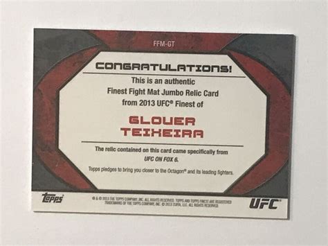 2013 Topps UFC Finest Glover Teixeira Jumbo Fight Mat Relic Card FFM