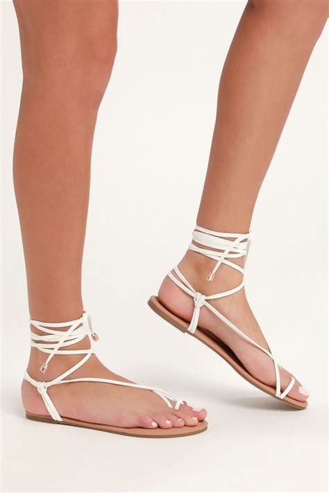 Micah White Lace Up Flat Sandals Lace Up Flat Pretty Sandals