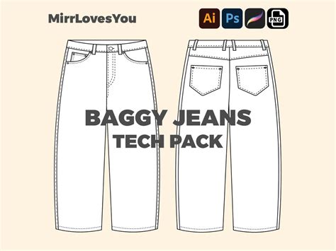 Baggy Streetwear Jeans Mock Up Vector Template Adobe Illustrator Png Svg Procreate Tech Pack