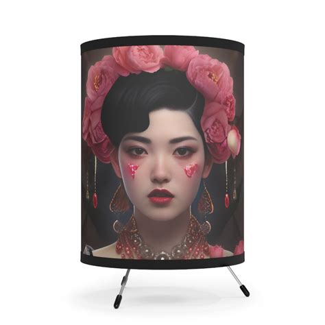 Pink Geisha Tripod Lamp And High Res Printed Shade Bedside Night Light