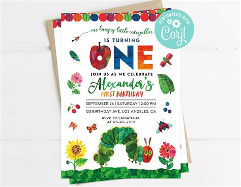 Very Hungry Caterpillar First Birthday Invitation Birthday Party Invite