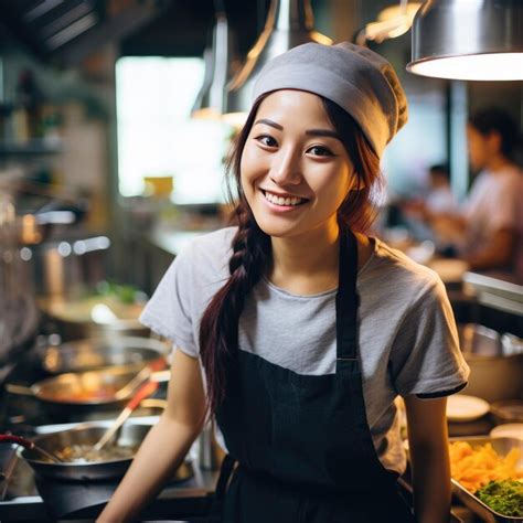 Premium Photo Young Beautiful Female Chef Wearing White Chef Uniform