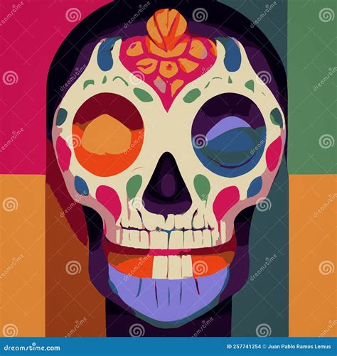 A Colourful Traditional Calavera Sugar Skull Decorated With Flowers For Day Of The Dead Stock