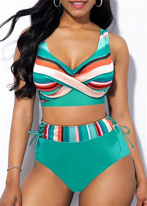 Criss Cross Striped Mint Green Bikini Top Modlily Usd