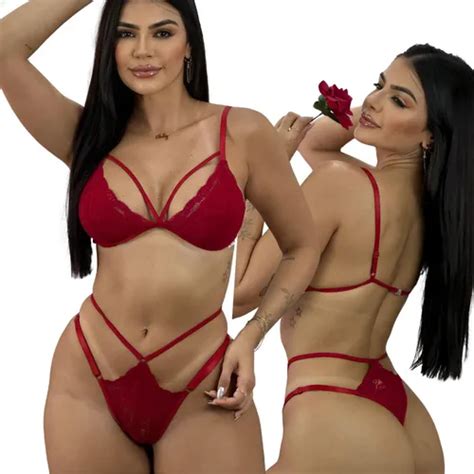Conjunto Lingerie Sexy Strapy Duas Tiras Renda Sensual Luxo MercadoLivre
