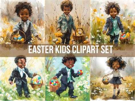 Easter Kids Clipart Set African American Children Easter Basket Art ...