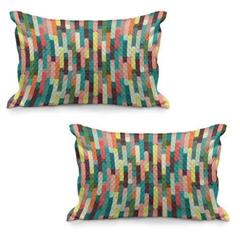 Retro Quilted Pillowcover Set Of Grunge Stripes Pattern With