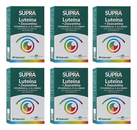 Kit 6 Supra Luteína Zeaxantina Vit A C E E Zinco 60 Caps Frete grátis