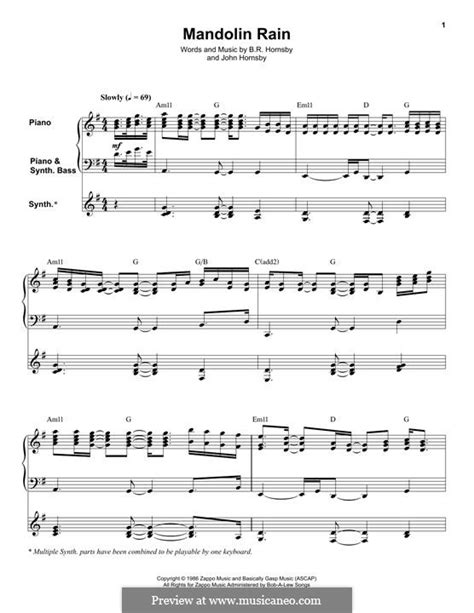 Mandolin Rain by Bruce Hornsby, J. Hornsby - sheet music on MusicaNeo