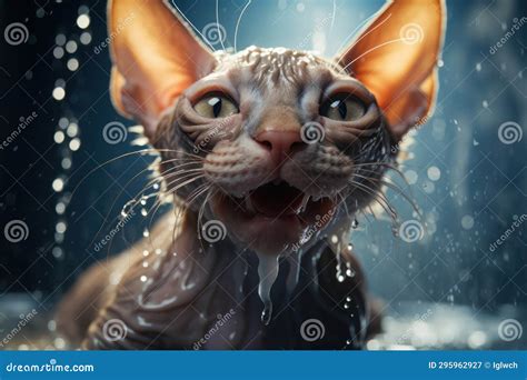 When Bathing a Sphynx Kitten with Wrinkled Skin, a Lot of Water ...