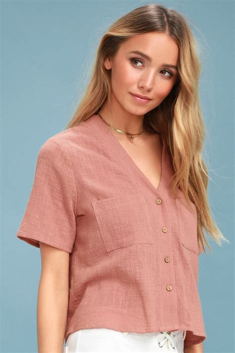 Cute Blush Pink Top Button Up Top Button Up Crop Top Lulus