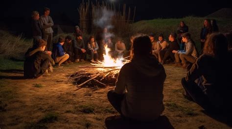 Un Grupo De Personas Se Sientan Alrededor De Una Fogata Por La Noche