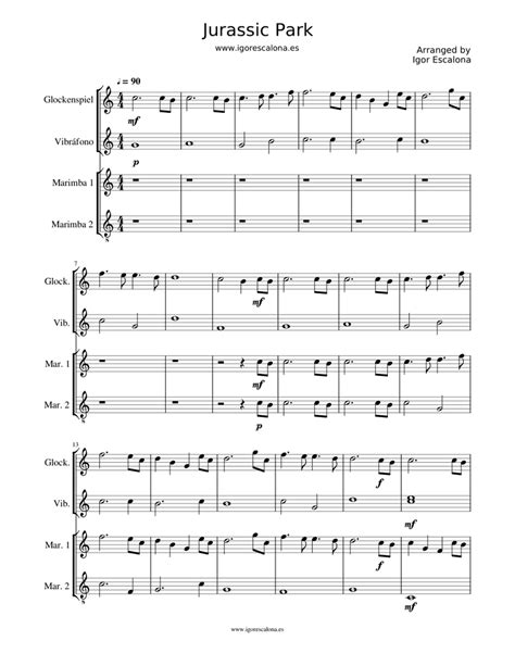 Jurassic Park Percussion Ensemble Sheet Music For Vibraphone Glockenspiel Marimba