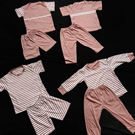 Jual One Set Harian Anak Motif Salur Polos Perpaduan Warna Dusty Rose