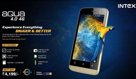 Intex Aqua 4 0 4G With AMOLED Display Android Marshmallow Launched At