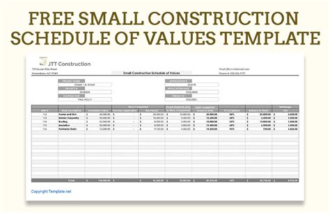 Free Small Construction Schedule Of Values Templates - Google Docs, Google Sheets, Excel, Word ...