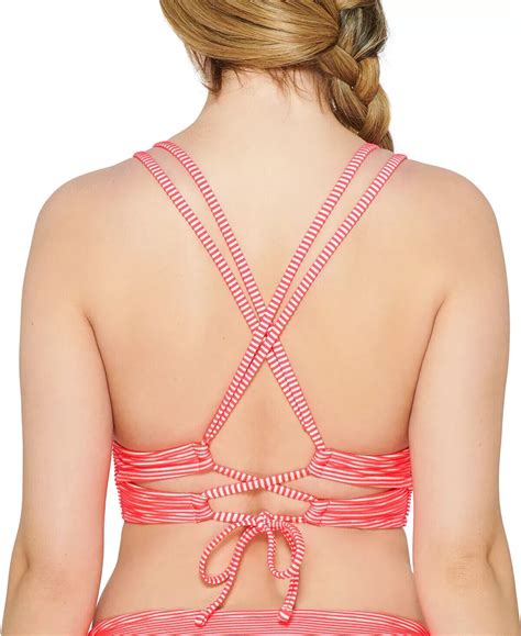 HULA HONEY Juniors Rib Illusion Cross Back Bikini Top Color Hibiscus