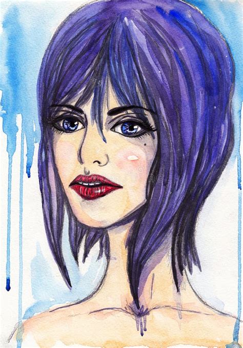 Portrait D Aquarelle D Une Belle Jeune Fille Illustration Stock