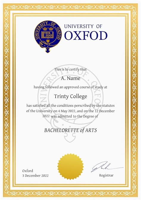 Novelty OXFOD University Degree Certificate Etsy