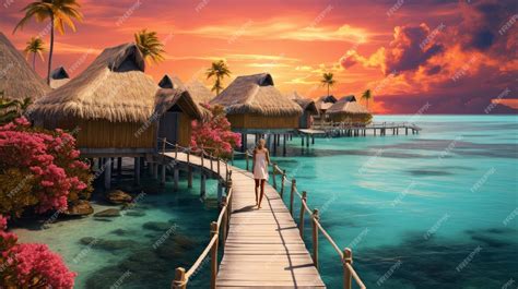 Premium AI Image | Maldives woman at the bungalow