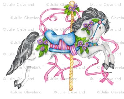 Carousel Horse - White Colored Pencil Drawing fabric - bluemorningexpressions - Spoonflower