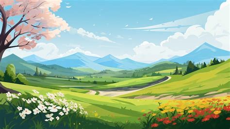 Premium Photo | Spring outdoor natural scenery cartoon illustration ...