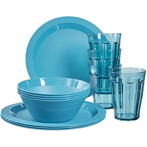 Cambridge Plastic Plate Bowl Tumbler Dinnerware 12 Piece Set Teal