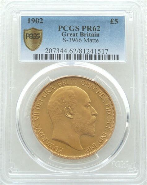 1902 Edward VII Coronation 5 Sovereign Gold Matte Proof Coin PCGS PR62