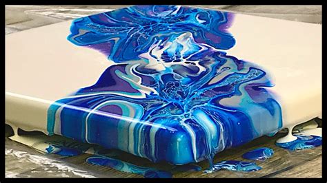 Blue Bloom Technique Acrylic Pour Using A Straw And Mouth Blown Youtube