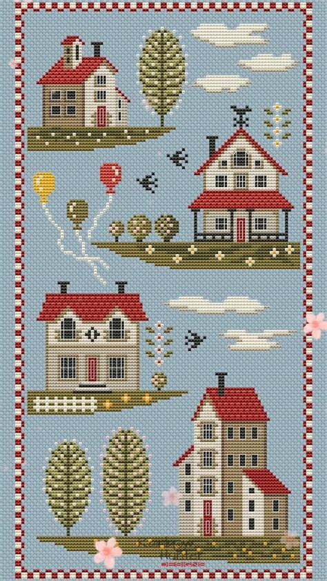 Cross Stitch Pattern Village Sampler Spring Season Embroidery Etsy