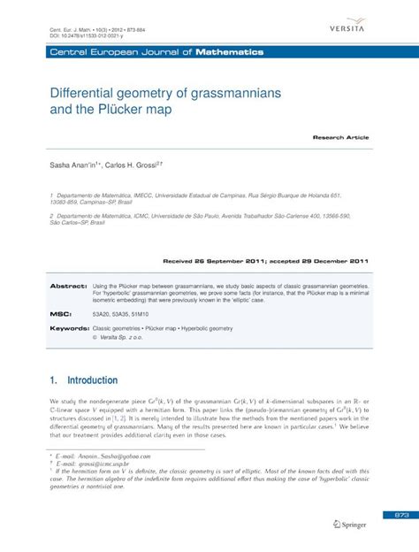 PDF Differential geometry of grassmannians and the Plücker map