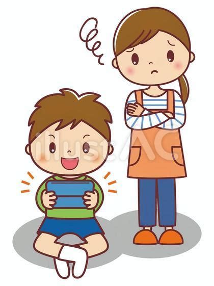 ゲームばかりする子供と困る母親 イラスト No 1931060／無料イラスト フリー素材なら「イラストac」