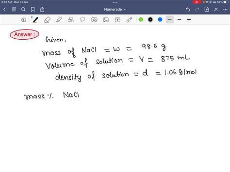 SOLVED A Solution Is Prepared By Dissolving 98 6 G Of NaCl In Enough