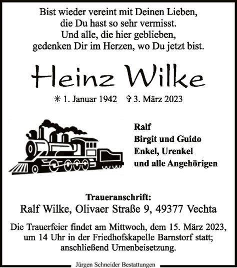 Traueranzeigen Von Heinz Wilke Trauer Kreiszeitung De